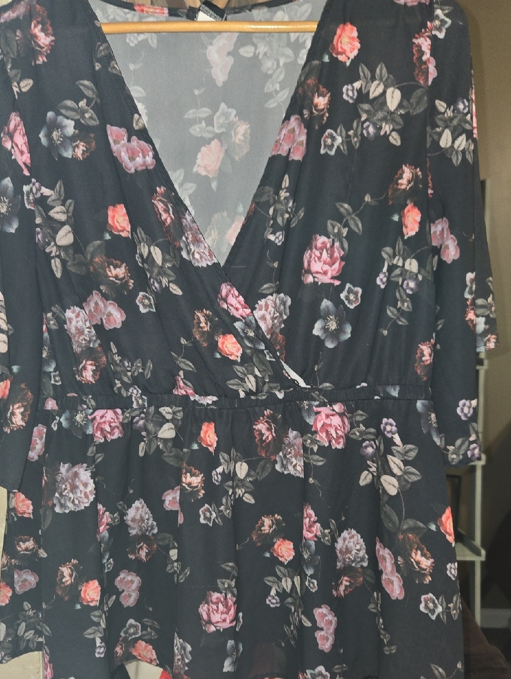 torrid Black Top with Pink and Coral Floral Accents